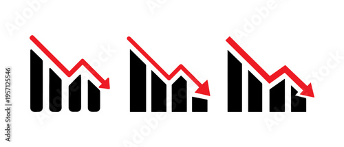 Declining Chart Icon Set – Downward Trend Graph Symbols for Finance and Analytics