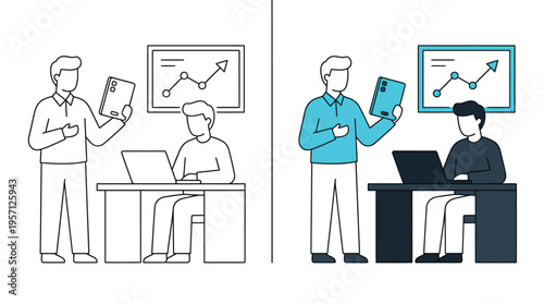 Business Meeting Man Explaining Graph to Colleague at Desk