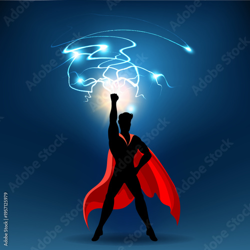 Male superhero with blue lightning