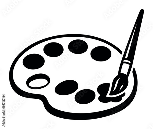 Artist palette with various paint spots and a paintbrush, representing art, creative expression, craft, and education