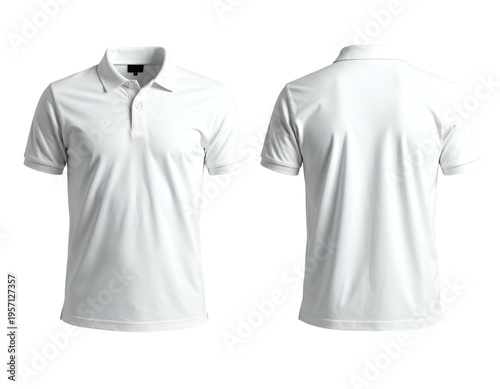 Crisp white collared polo shirt displayed front and back