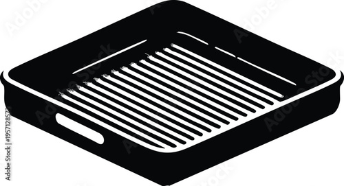 Black grill pan icon isometric view of a kitchen utensil for cooking and grilling simple vector illustration on white background