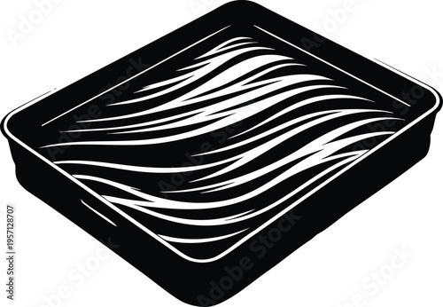 Black and white illustration of a lasagna dish simple graphic design for food blogs and recipe websites isolated on white background