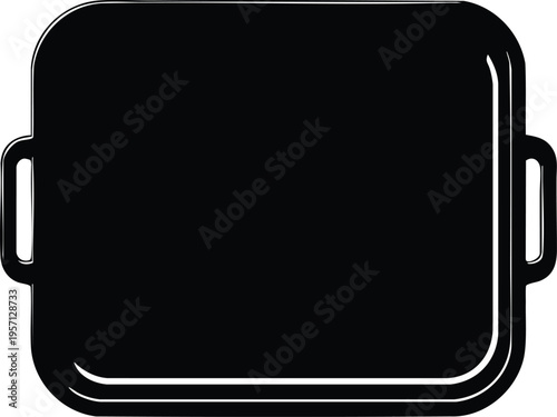 Black rectangular serving tray with handles modern minimalist kitchenware for food presentation isolated on white background