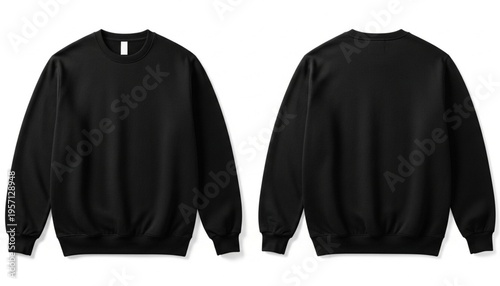 Blank sweatshirt color black template front and back view on white background. crew neck mock up isolated on white background, black t shirt, black t shirt isolatedshirt, t-shirt, clothing, blank, cot