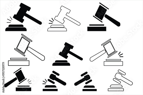 Judge Gavel icon isolated, set, sign and symbol, vector for web and mobile app. Law icon vector,auction hammer, Trendy legal symbol for website.Modern simple flat low sign. Business, internet concept.