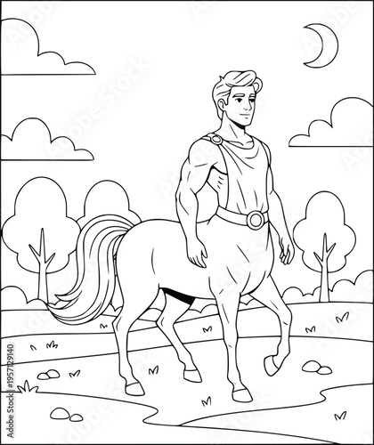  Mythology centaur walking through a park under the moon coloring page