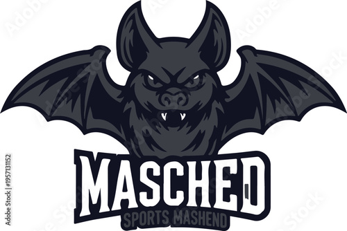 Vector sports mascot logo with angry bat and masched text