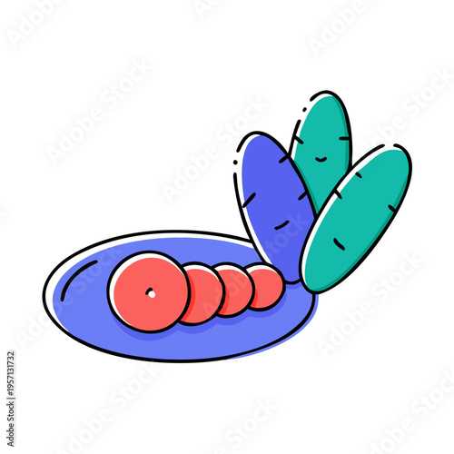 Vector illustration of a funny green monster cartoon and a nature-inspired caterpillar on a branch or white background featuring a leaf and heart symbol design