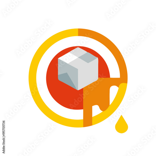 Abstract colorful background featuring a 3d hexagon box icon and geometric design element for a modern business concept illustration