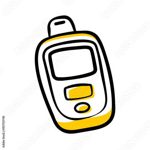 Yellow mobile phone icon and 3d business briefcase vector illustration featuring a travel suitcase handle design for web technology and internet sign equipment isolated on a white background