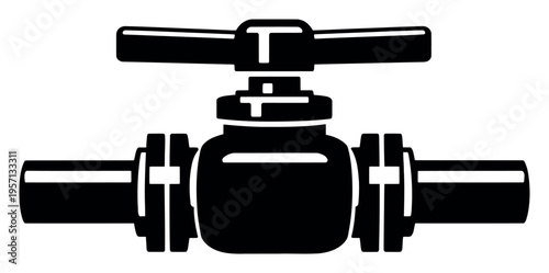 Water valve connecting pipes, regulating fluid transfer in plumbing, oil, gas, and industrial systems. Simple black icon