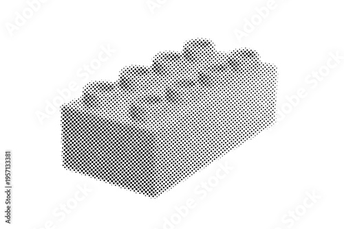 Black and white halftone style plastik constructor part isolated. Round pixel dots style. Vector illustration
