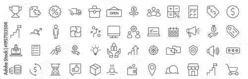 Set of online store icons in modern vector style. Includes shopping cart, payment, delivery, mobile shopping, discounts, wishlist, and e commerce elements. Perfect for apps, websites, marketplaces and