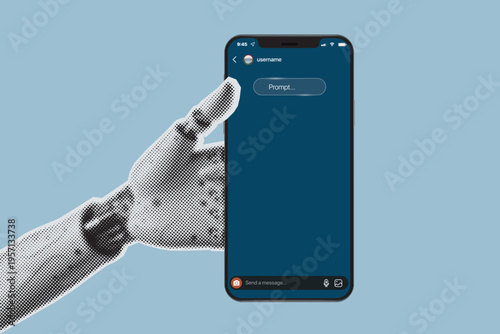 Modern concept of messaging, artificial intelligence prompts, digital communication, mobile apps and online conversation on minimal background