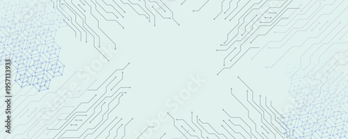 Abstract high-tech background made of printed circuit board lines. Futuristic electronic pattern representing digital technology, microchips, data networks, artificial intelligence systems, and modern
