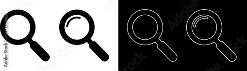 Magnifying glass search icon set, outline and flat style, zoom find symbol, vector illustration