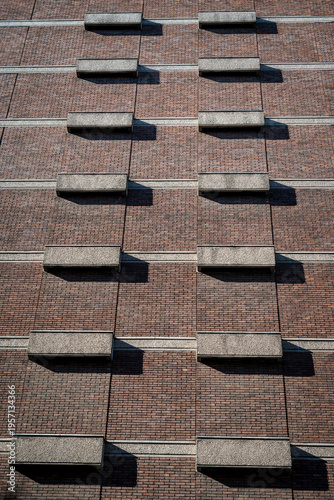 Architectural detail of 1970s architecture using brick, London, England, UK