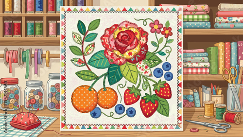 Vibrant Folk Art Floral Embroidery Pattern for Crafts & DIY Projects