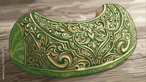 Intricate Watermelon Carving Art - Decorative Food Sculpture for Events & Catering