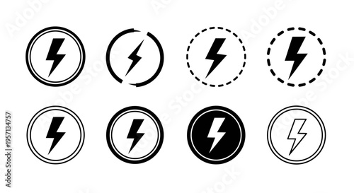 flat vector 8 Lightning Bolt Icons isolated on White Background vector background, vector illustration
