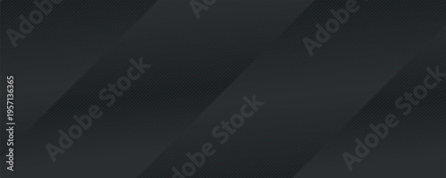 Black oblique straight line background. Sleek dark linear abstract wallpaper. Luxury stripe gradient texture. Grey diagonal line backdrop for flyer, banner, poster, cover, presentation. Vector