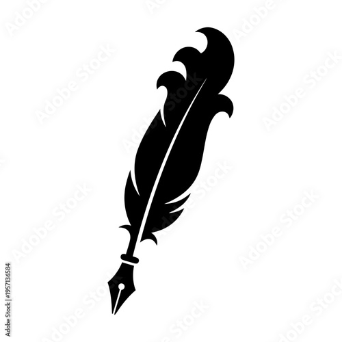 Black silhouette of a standing fox on a white background. Vector illustration.