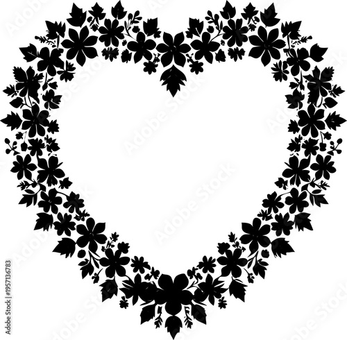black and white heart floral frame 