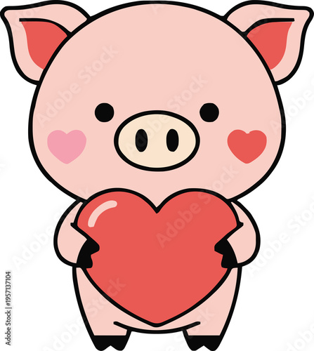Funny pig cartoon with heart 