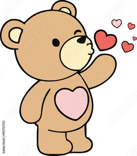teddy bear giving kiss with heart