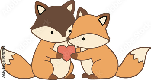 Two cute kawaki fox holding a heart 