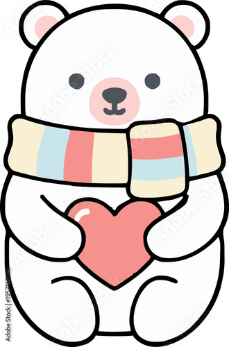 polar bear in winter holding heart 
