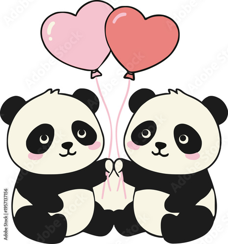 pandas with hearts