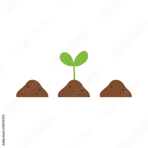 Sprout plant and soil. Spring garden design element.