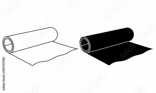 Aluminium foil or aluminum foil also called tinfoil icon set. illustration vector rolls in outline and silhouette