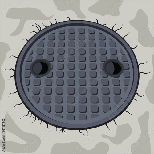 manhole cover, city road detail.