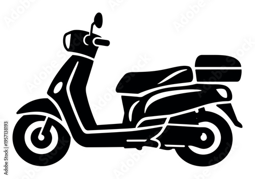 Black silhouette of a motor scooter, a common vehicle for fast movement, urban transport, and delivery in the city