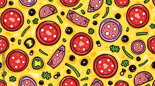 Colorful seamless pattern with cute vector easter eggs and sweet flowers in a vintage cartoon drawing style for wallpaper decoration art