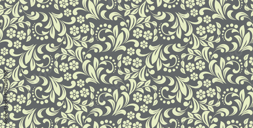 Flower pattern. Seamless gray and beige ornament. Graphic vector background