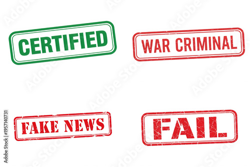 Colorful fail and certified stamp labels with red border, isolated on transparent cutout Stamp set png.