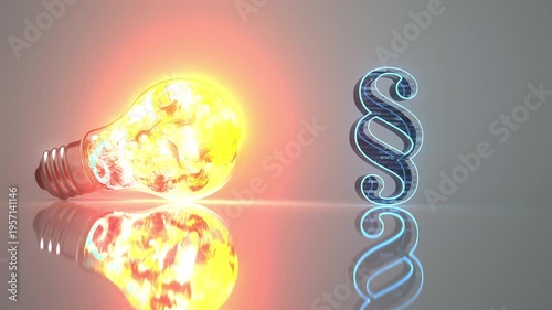 Glowing Light Bulb with Paragraph Symbol and Digital Data Background. 4k video ProRes 4444.