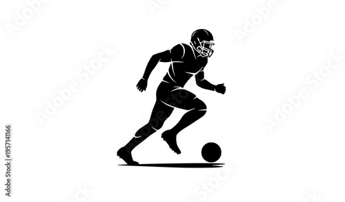 Football player silhouette set with ball actions minimal soccer vector illustration isolated on white background