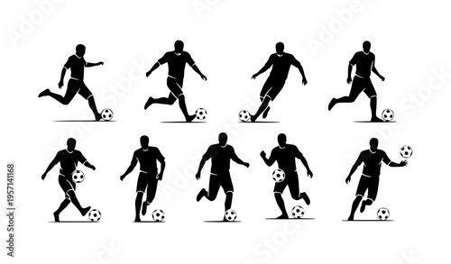 Football player dribbling ball silhouette vector illustration dynamic soccer action isolated on white
