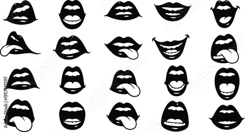 Expressive yelling and giggling solid contour flat design template