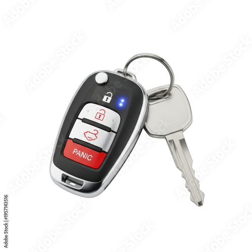 A car key fob with a key attached to it isolated on transparent background