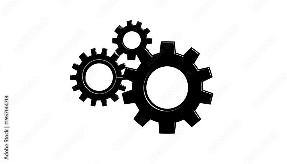 Obraz premium Three interlocking gears with glowing outlines on a black background