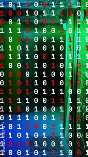Vertical video: Playback starting binary overlay covering hall frame shifting and showing data flow