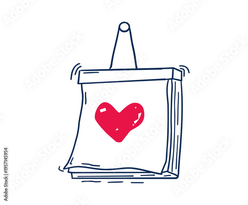 Calendar blank template in doodle style, sketch hand drawn clip art for planning, diary, sticker. Hanging line schedule planner. Reminder and calendar with a check.