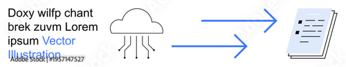 Cloud technology, data storage, digital , information flow, document management, data transfer. Cloud icon with arrows pointing to a document. Cloud technology and data storage concept