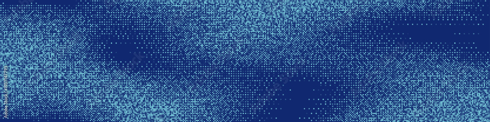 Obraz premium Tech digital background. Blue futuristic dotted grid pattern with shimmering texture and depth effect. Abstract glowing surface with modern pixel light impression. Technology vector illustration